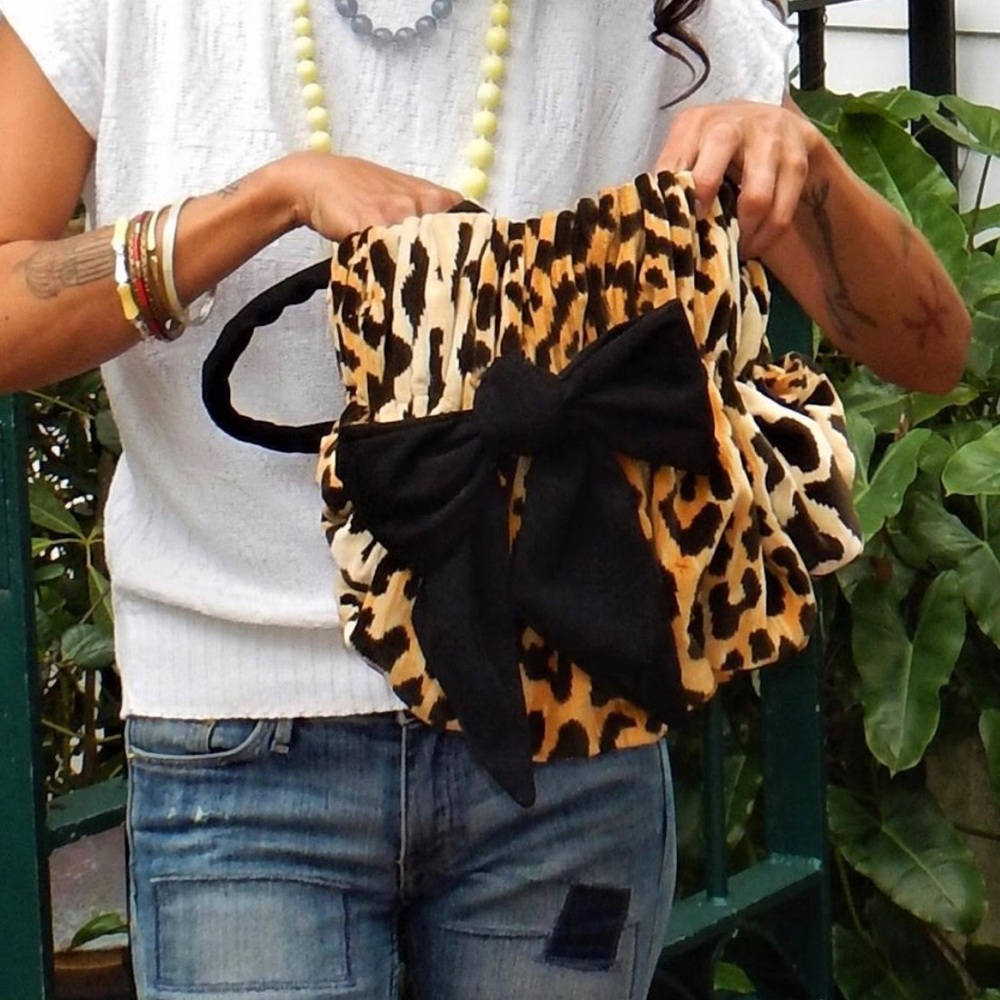 Handmade velvet jaguar handbag